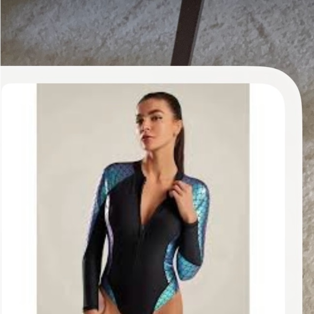 Black and Blue Long Sleeve Swimsuit mermaid style